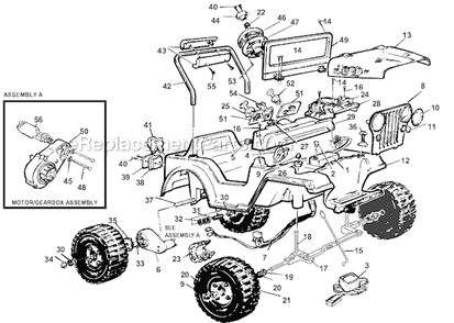 Page A Diagram and Parts List for 74780-84780  Power Wheels Ride-On Cars